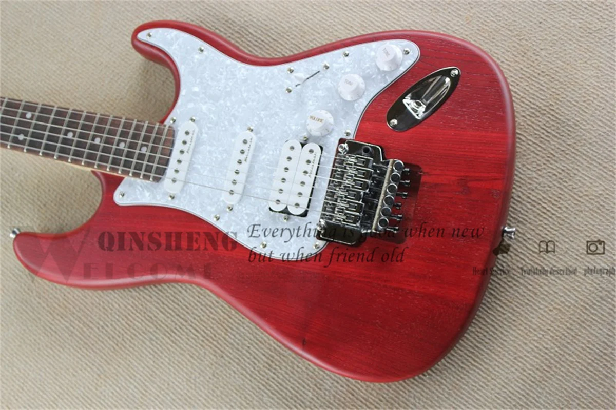 Factory Custom Electric Guitar Bass Star Guitar ASH Wood Matte Red Guitar Chrome Tremolo Bridge SSH Pickups White Pearl Pickguar