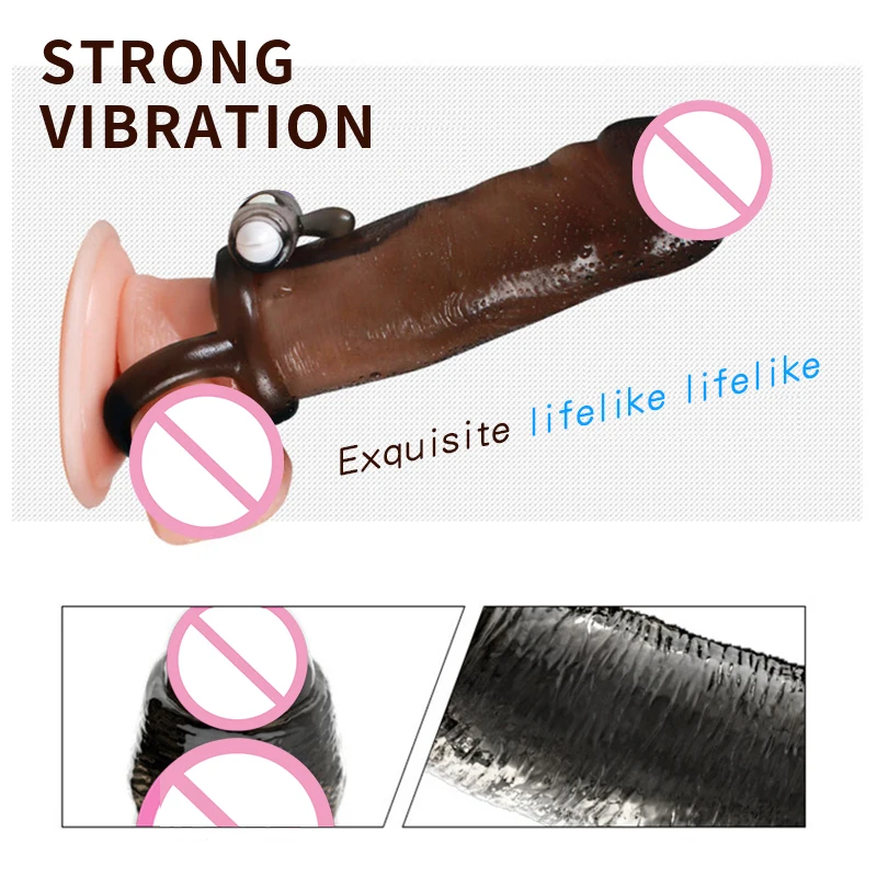 Man Nuo Huge Penis Extender Dildo Realistic Condoms for Men Penis Vibrator Sleeve Reusable Vibe Condoms Extend Sex Toys condones