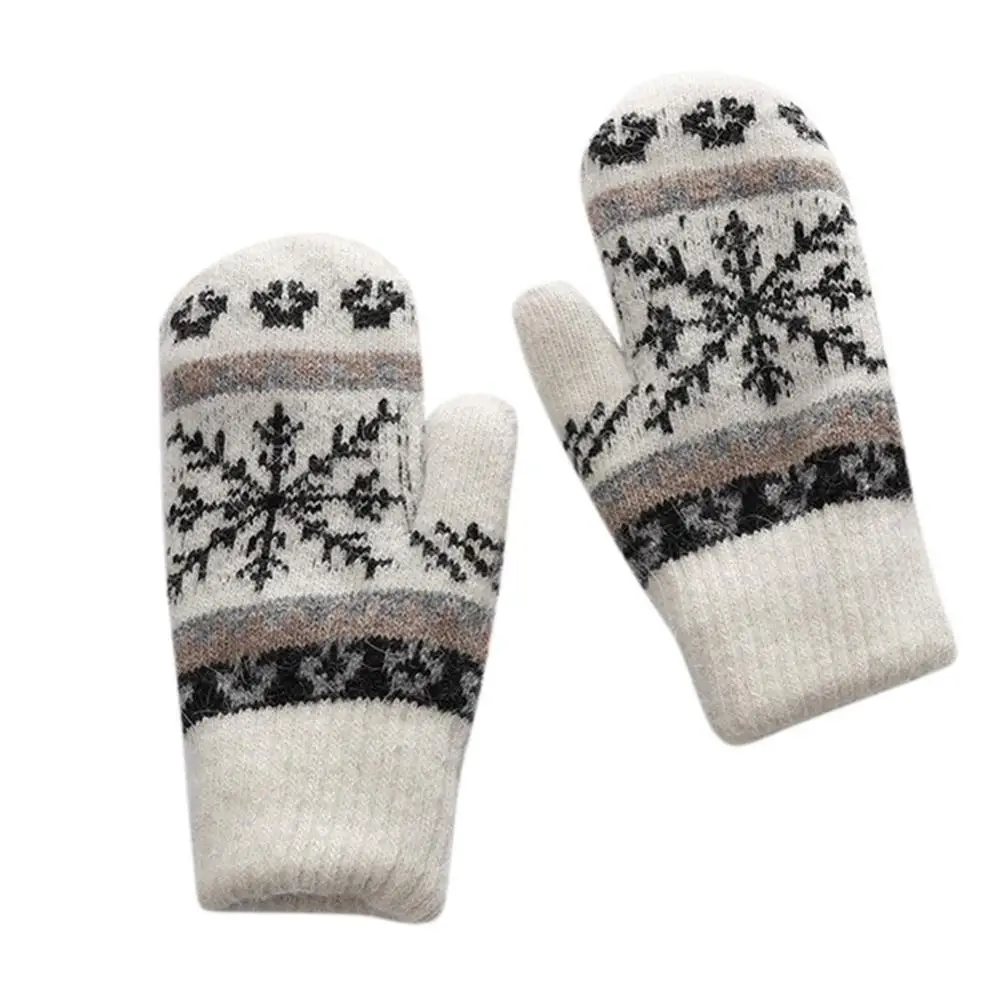 Fashion Lady Winter Warm Mittens Women Knitted Christmas Snowflake Plus Velvet Thick Driving Windproof Full Finger Gloves H52