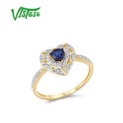 VISTOSO Genuine 14K 585 Yellow Gold Ring For Women Shiny Diamond Blue Sapphire Heart Ring Engagement Wedding Gift Fine Jewelry