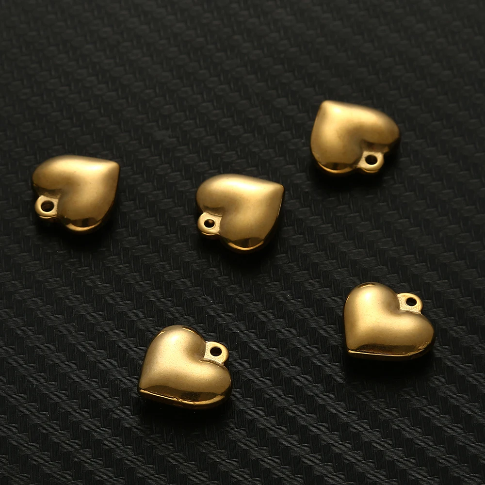 5PCS/Lot Stainless Steel Puffy Heart Pendant For Jewelry DIY Making Puffy Heart Charms Jewelry Accessories