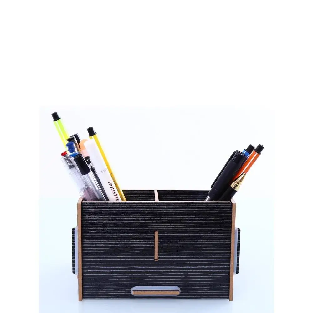 Organisateur de bureau en bois assemblé, organisateur de fichiers tout-en-un pour fournitures de bureau et accessoires de bureau avec porte-stylos