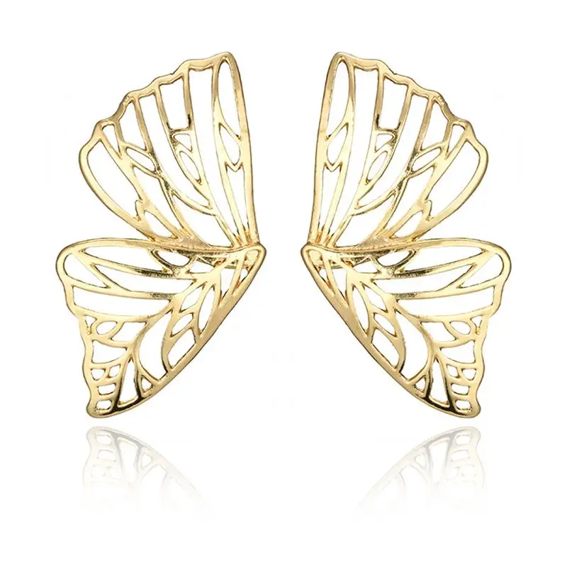 Hot Sale Hollow Big Butterfly Stud Earring for Women Metal Angel Wing Pendant Ear Statement Jewelry Party Christmas Gift