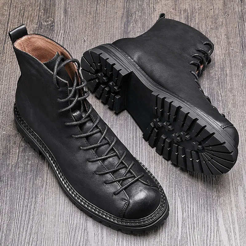 New ARRIVAL Men\'s Genuine Leather Retro  Comfort Short Boots Trendy Cool Boy Shoes Autumn