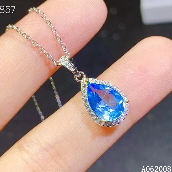 

KJJEAXCMY fine jewelry 925 pure silver inlaid natural blue topaz girl new Pendant Necklace elegant clavicle chain support test