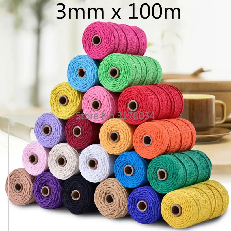 3mm 100% Cotton Cords Colorful Cord Beige Twisted Macrame String DIY Home Textile Wedding Decorative Tapestry Art 110yards