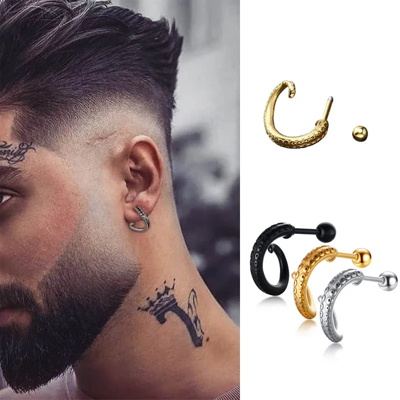 Unmatched Steampunk Octopus Tentacle Earrings for Men Stainless Steel Stud Earring Legs And Curvaceous Men Jewelry