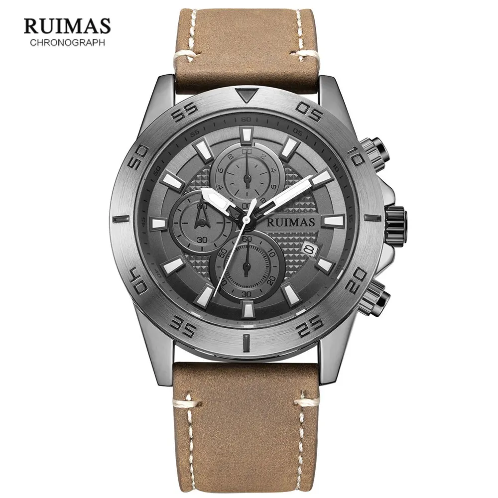 Megir & Ruimas 2020 Chronograph Quartz Horloges Mannen Mode Luxe Lederen Band Horloge Casual Waterdichte Lichtgevende Horloge Man