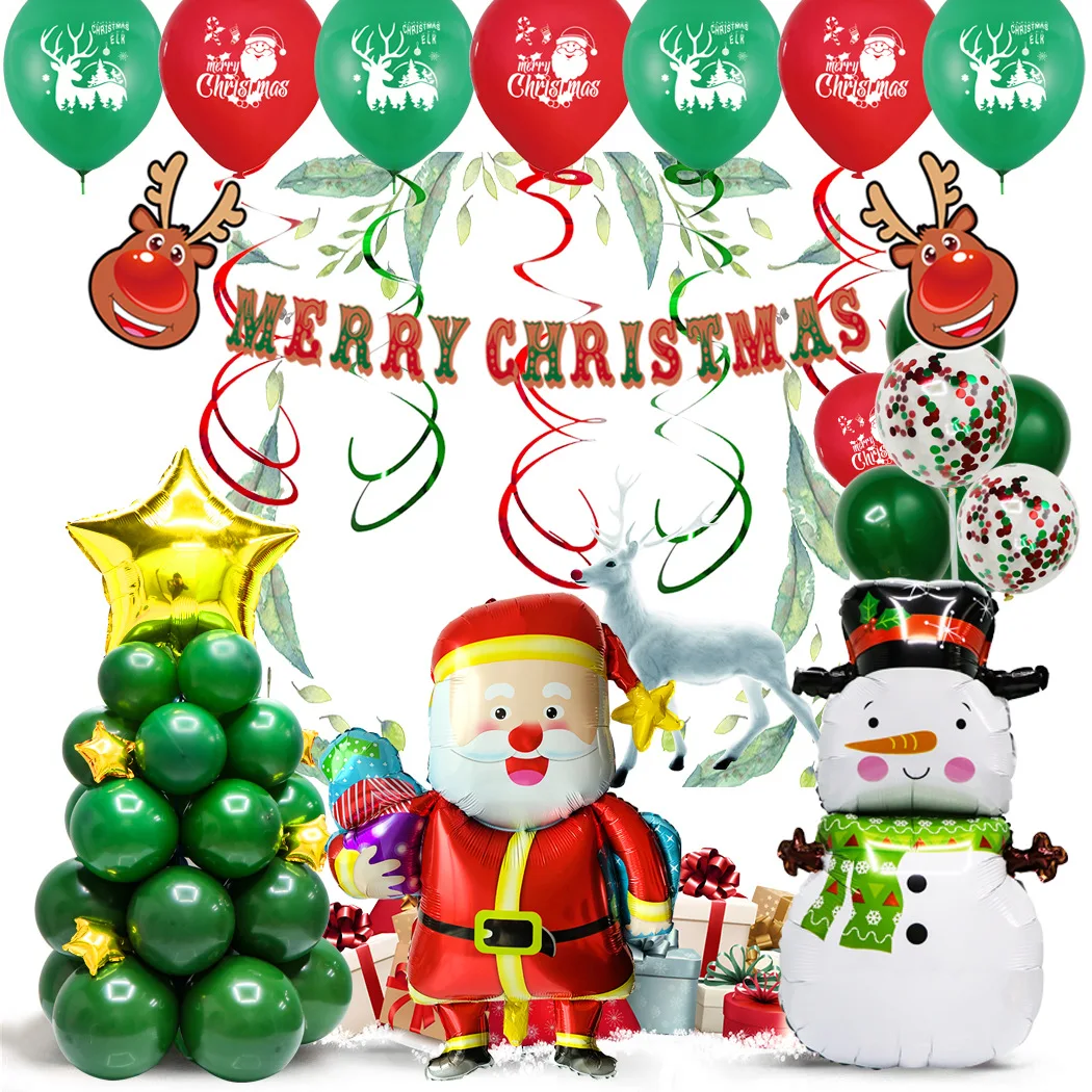 69PCS 12 Inch Round Latex Aluminum Film Combination with Christmas Scene Decoration Christmas Balloon Decor Supplies