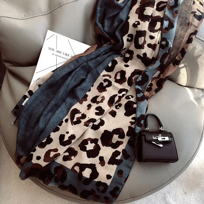 Bufanda de viscosa con flecos de leopardo para mujer, chal suave con estampado de leopardo, Pashmina musulmana, 2022x90Cm, 180