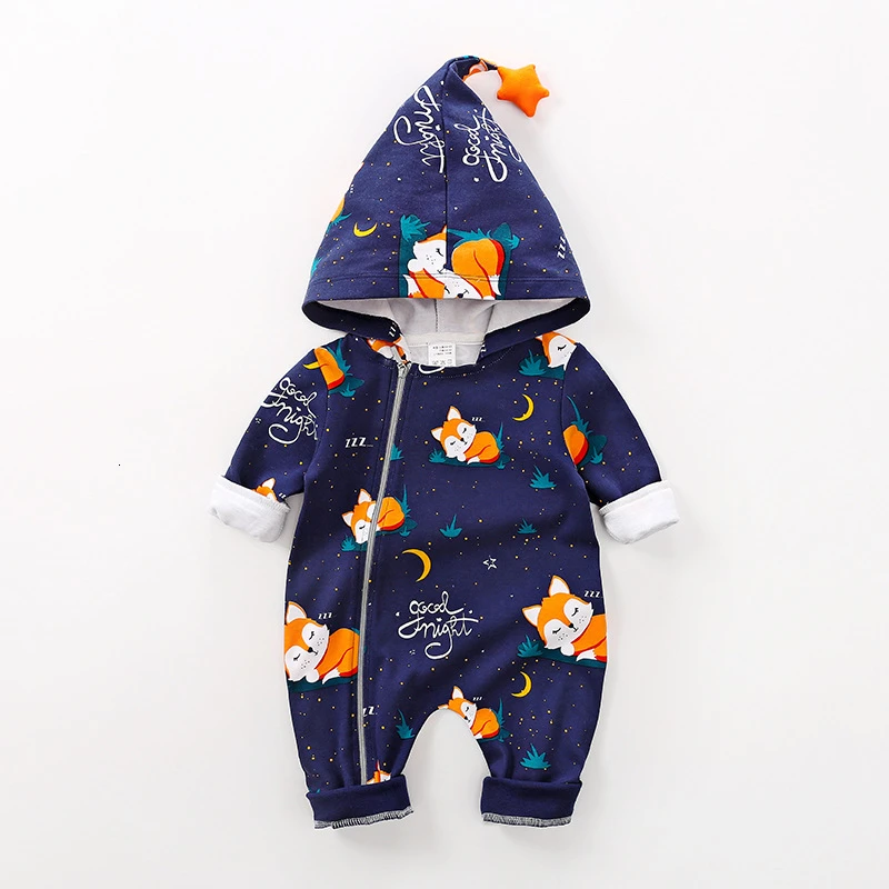 Ins Hot Baby Clothes Cotton Pajamas Newborn Rompers Jumpsuit Sleepwear Fashion Hoodie Outfits 3D Fox Winter Overall