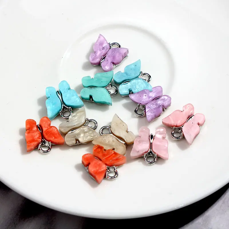 Multicolor Butterfly Charm Setting Bling Acrylic DIY Insect Pendant 10Pcs/lot Wholesale For Jewelry Making Necklace DIY Supplies