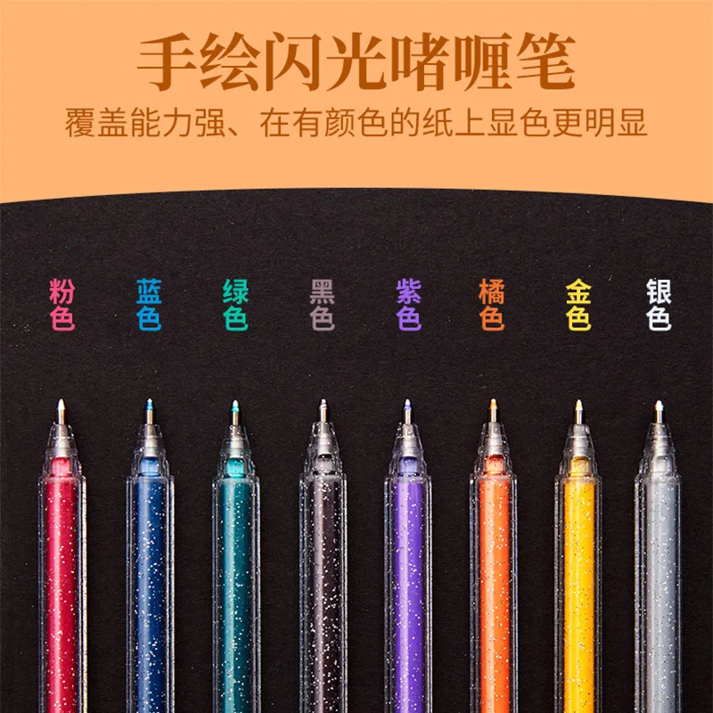 

8pcs Net Red Pearl Flash Powder Gel Pen Flash Pen Triangular Rod Two-color Painting Hand Account Pen Diary Doodle Gel Pens