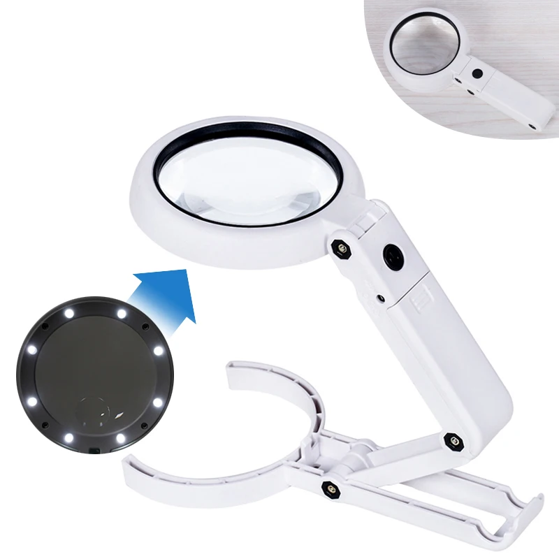 5X 11X Handheld Desk Magnifier with LED Light Foldable Illuminated Magnifying Glass for Reading Crafting Clock Watch Repair