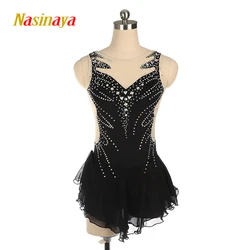 Nasinaya Figure Skating Competition Training Rhythmic Gymnastics Set Girls and Women's Dress Black Sleeveless Open Back