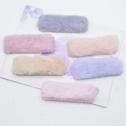 24Pcs 55*20mm Padded Fluffy Mink Hair Square Clip Applique for Clothes Hat Sewing Patches DIY Baby Hairpin Decor Accessories N03