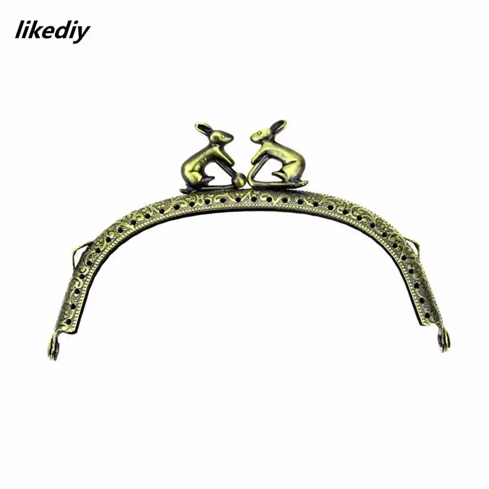 1 Piece 12.5 CM Embossing Arc Antique Bronze Rabbit Head Metal Purse Frame Kiss Clasp DIY Bag Accessory
