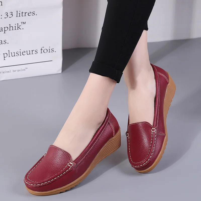 Zapatos planos de mujer, zapatos de cuero genuino, tacones de cuña, mocasines para mujer, zapatos planos de Ballet con plataforma, zapatos de primavera y verano para mujer 987