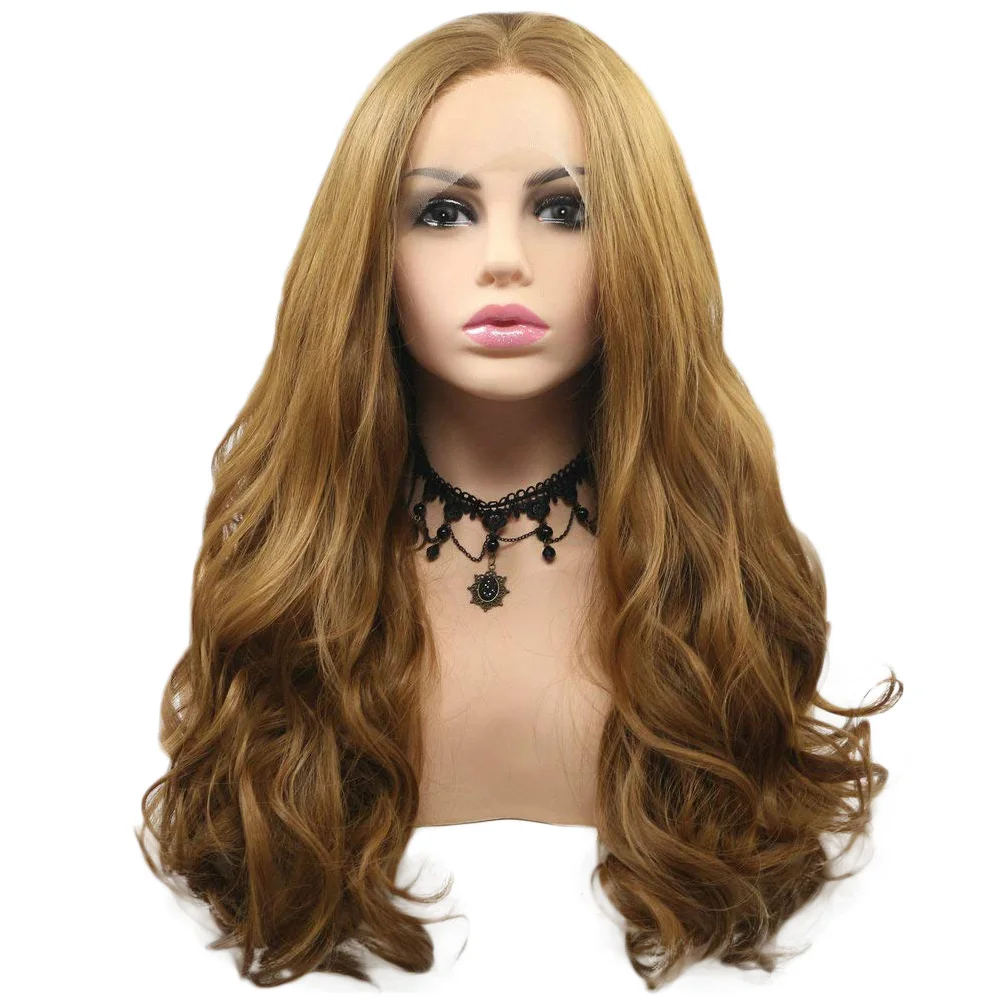 Brown Lace Front Wig for Women Long Blonde Body Wave Middle Part Wig Heat Resistant Synthetic Drag Queen Makeup Wig 24 Inches