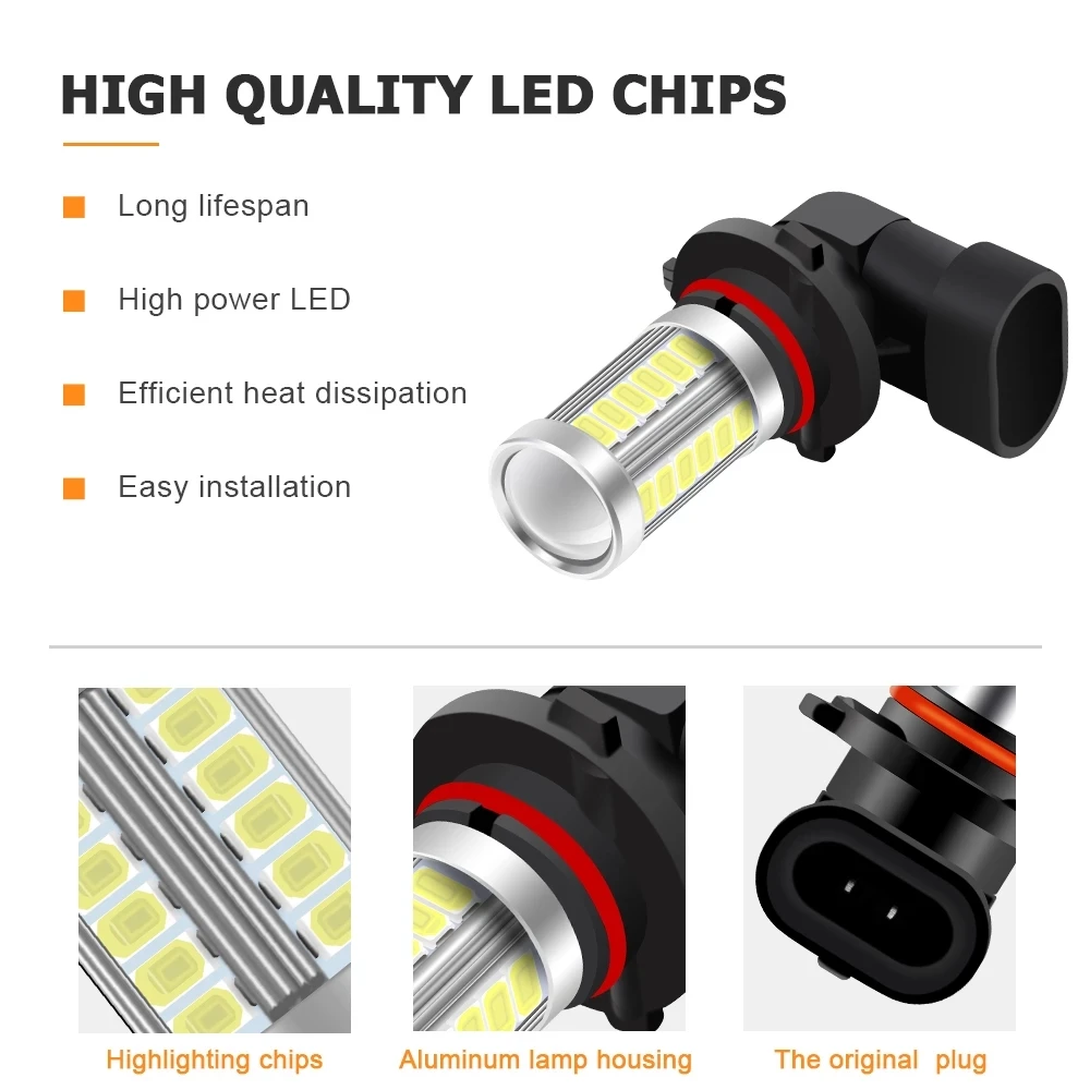 2Pcs H8 H11 Led-lampen HB4 9006 HB3 9005 Mistlampen Rijden 5730 33SMD Staart Lamp Auto Licht Parking 12V Auto 6000K Wit