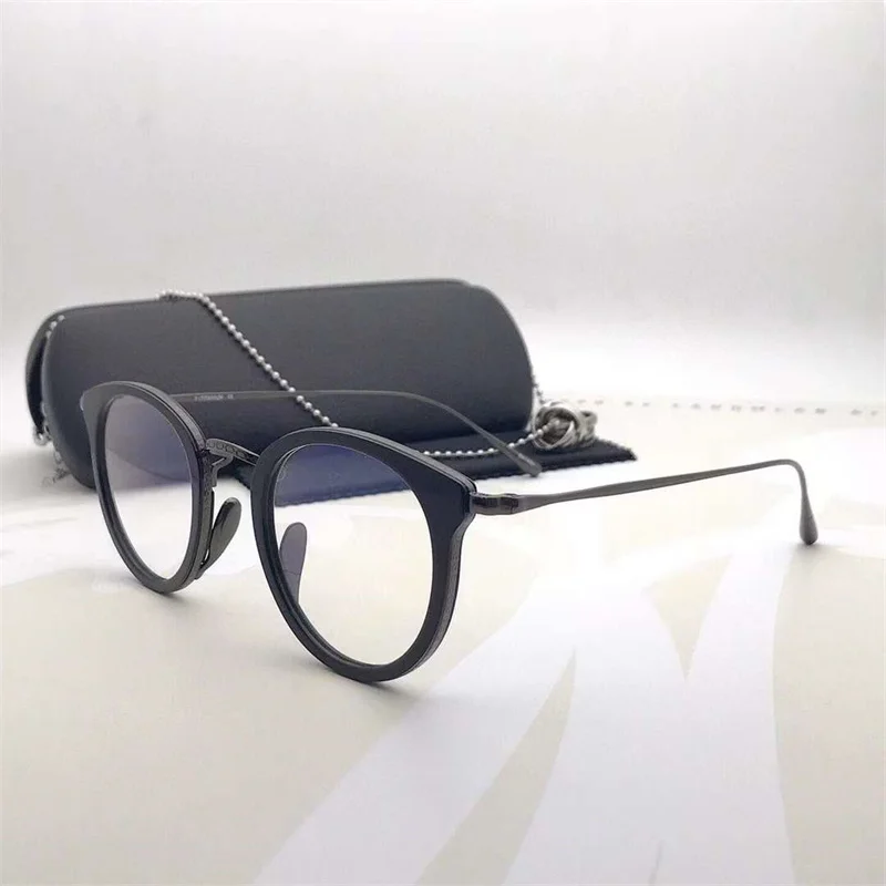 Janpanese Titanium Frame Hand-made Acetate Glasses Retro Blue Light Blocking Oval Eyeglasses For Men Women Prescription Eyewear