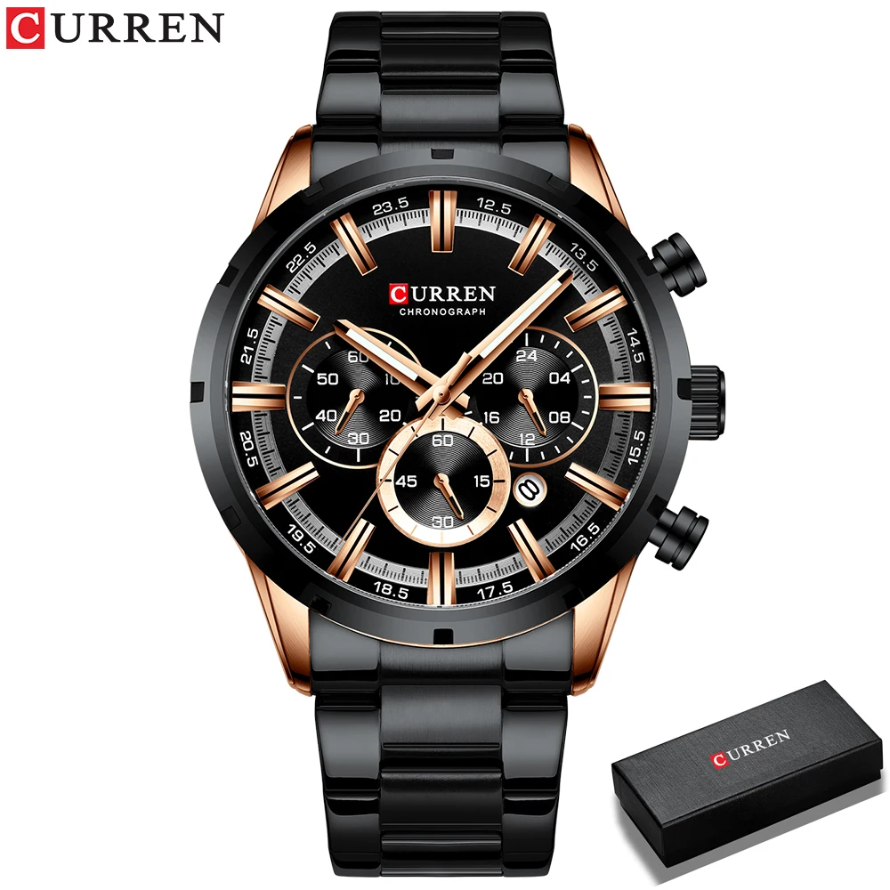 CURREN-reloj analógico de acero inoxidable para hombre, accesorio de pulsera de cuarzo resistente al agua con cronógrafo, complemento masculino