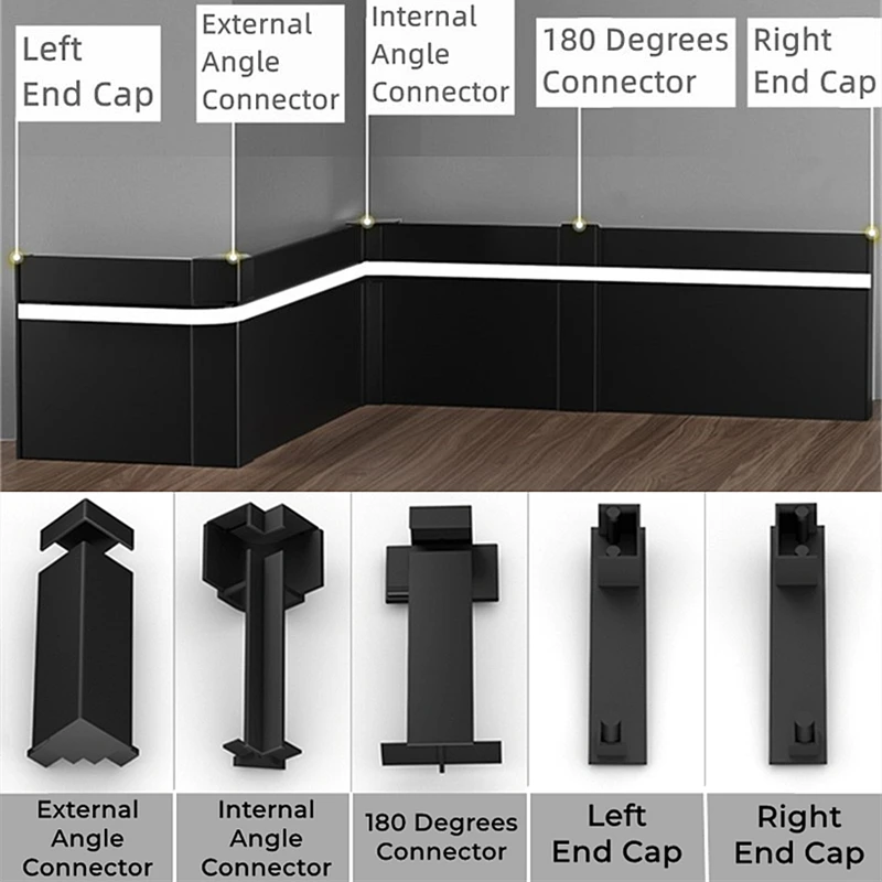 0.5/1M/pcs H50mm LED Skirting Line Aluminum Profile Surface Mount Baseboard Backlight Channel Corner Wall Decor Bar Strip Lights