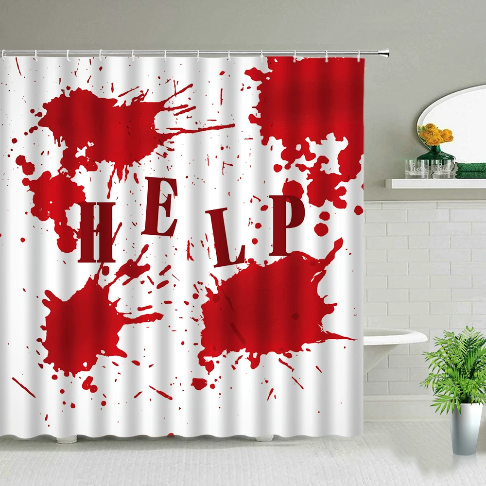 Terror Halloween Blood Handprint Printed Shower Curtains Day Of The Dead Skull Background Wall Decor Hanging Curtain With Hooks