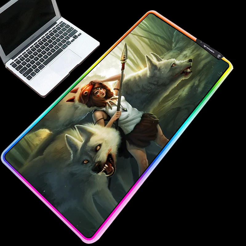 

Mairuige RGB Mouse Pad Cold Light LED Color Change USB Charging Fondo De Pantalla La Princesa Mononoke Anime Computer Desk Mat