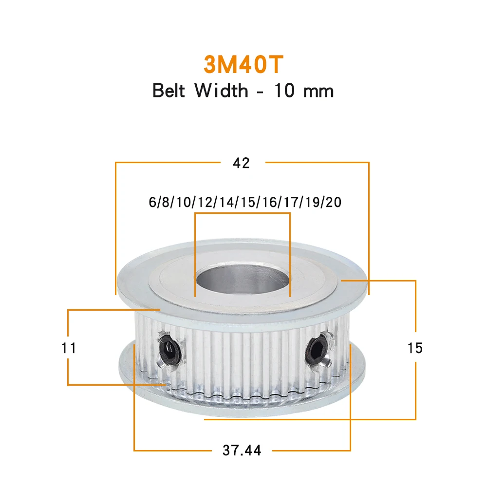 Pulley Wheel 3M-40T Bore 6/8/10/12/14/15/16/17/19/20 mm Alloy Wheels Teeth Pitch 3.0mm AF Shape For Width 10/15mm 3M Timing Belt