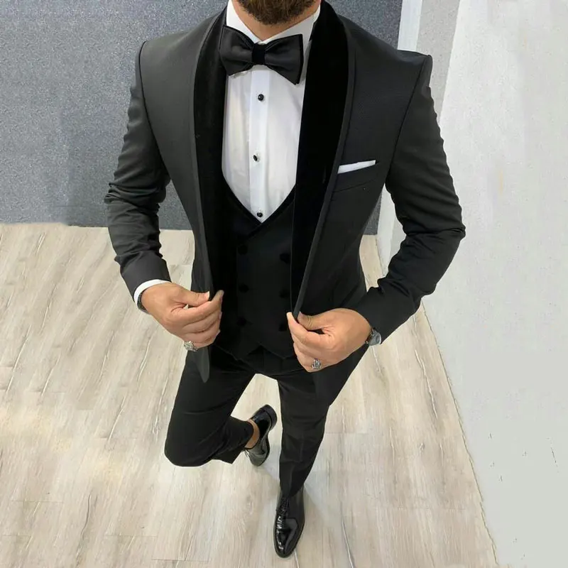 Ternos personalizados para homens negros, terno do noivo, sing de casamento, lapela com pico, colete de veludo, casaco, calça, blazer, masculino