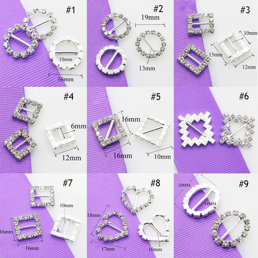 High Quality! 10Pcs/Set Various Rhinestone Buckle Wedding Invitation Decoration DIY Hair Accessories, Ribbon Wholesale