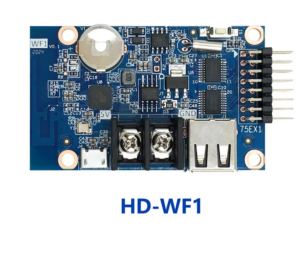 advertising system control card module equipado com 2 wire hub75e port uma serie full color hd wf1 01