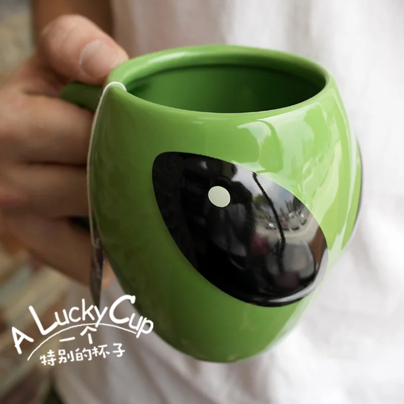 Creative Anime Alien Coffee Mug Green alien ceramic mug  Personality Funny fun gift cups 3D Cup Coffee Cup  Milk Mugs CL122326