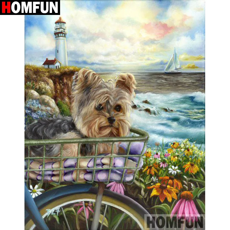 

HOMFUN Full Square/Round Drill 5D DIY Diamond Painting "Tower landscape dog " Embroidery Cross Stitch 3D Home Decor Gift A09171