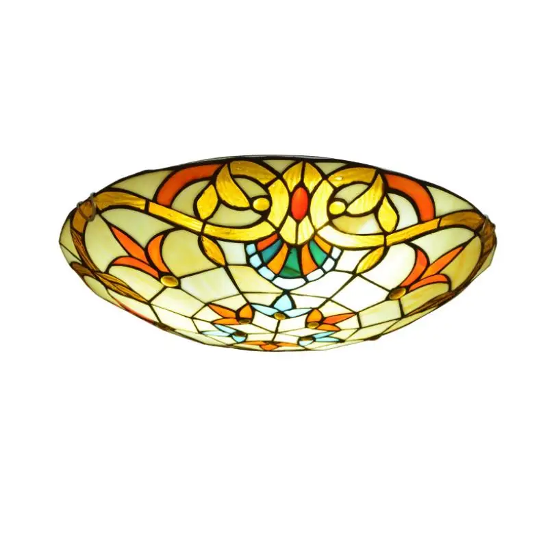 European stained glass Ceiling Light Pastoral Round Glass Lampshade Ceiling lamps110-240V