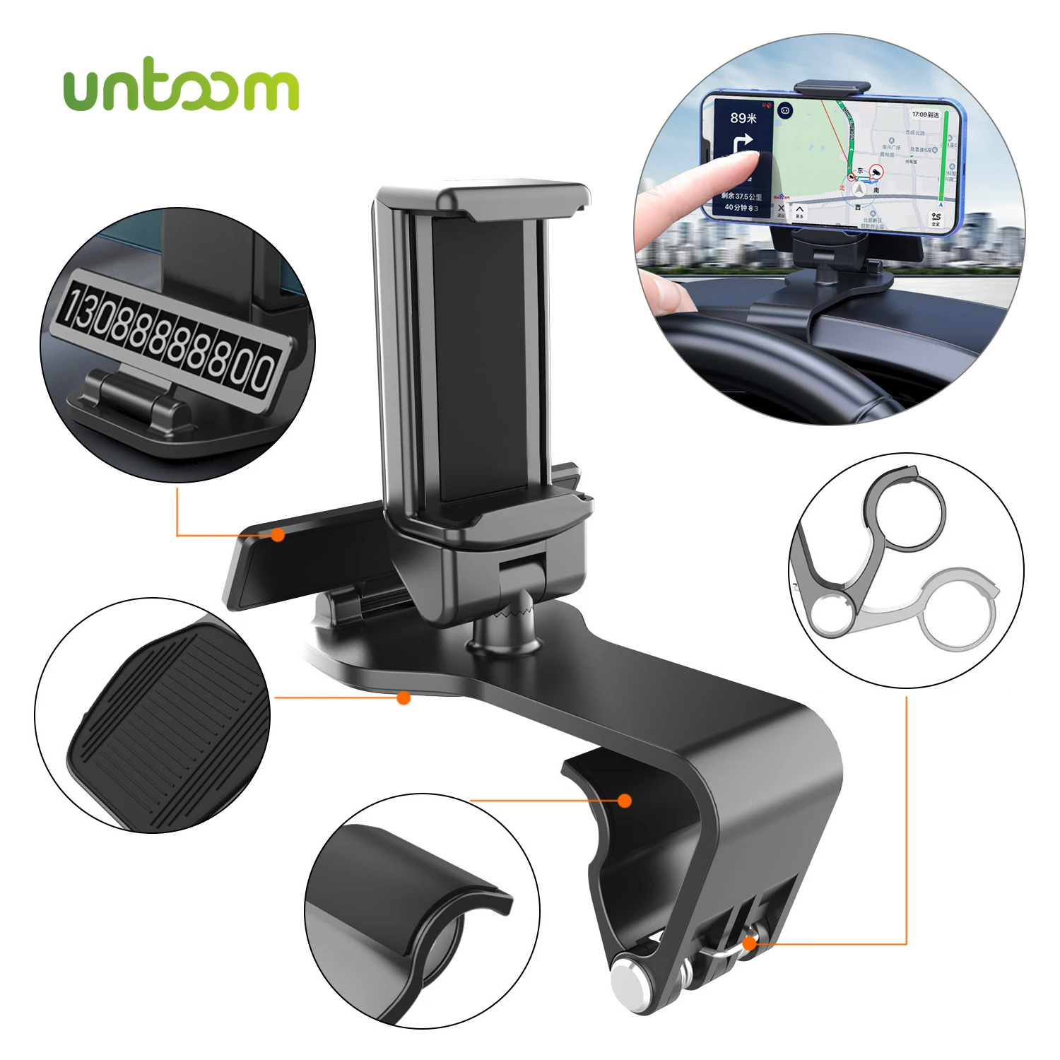 Untoom Car Phone Holder Mobile Phone Support For Dashboard Rearview Mirror Sun Visor In Car GPS Navigation Cell Phone Bracket