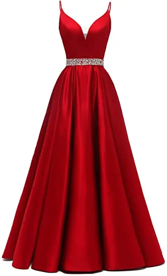 Angelsbridep V-Neck Long Evening Dresses Sexy Spaghetti Straps Sash Beads Sequins Robe De Soiree Satin Vestidos De Fiesta