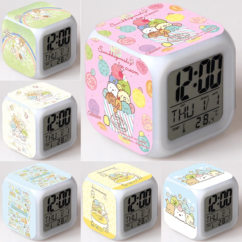 Game Sumikkogurashi Alarm Clock Cartoon 7 Colors Changing Night Light Led Digital Toys Multi-Functional Kids Children Gift