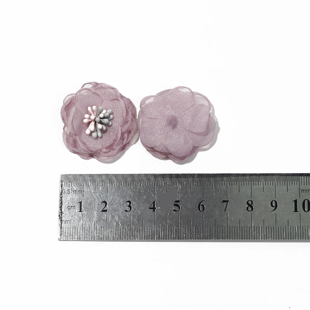 10PCS 3cm Mini Appliques di fiori di ciliegio in Chiffon morbido cucito per fascia fiori in tessuto rosa per accessori per forcine artigianali