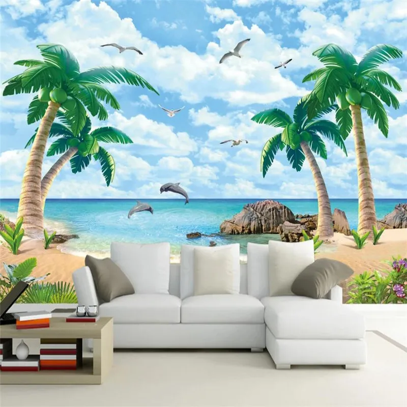 

Milofi custom 3D wallpaper mural coconut tree seascape natural scenery background wall decoration painting wallpaper