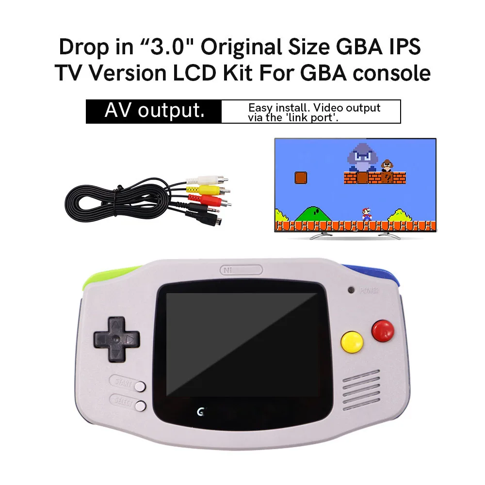 

Fit Original housing No cut Drop In GBA 3.0" Original Size IPS screen display GBA backlight LCD TV OUT For Gameboy ADVANCE