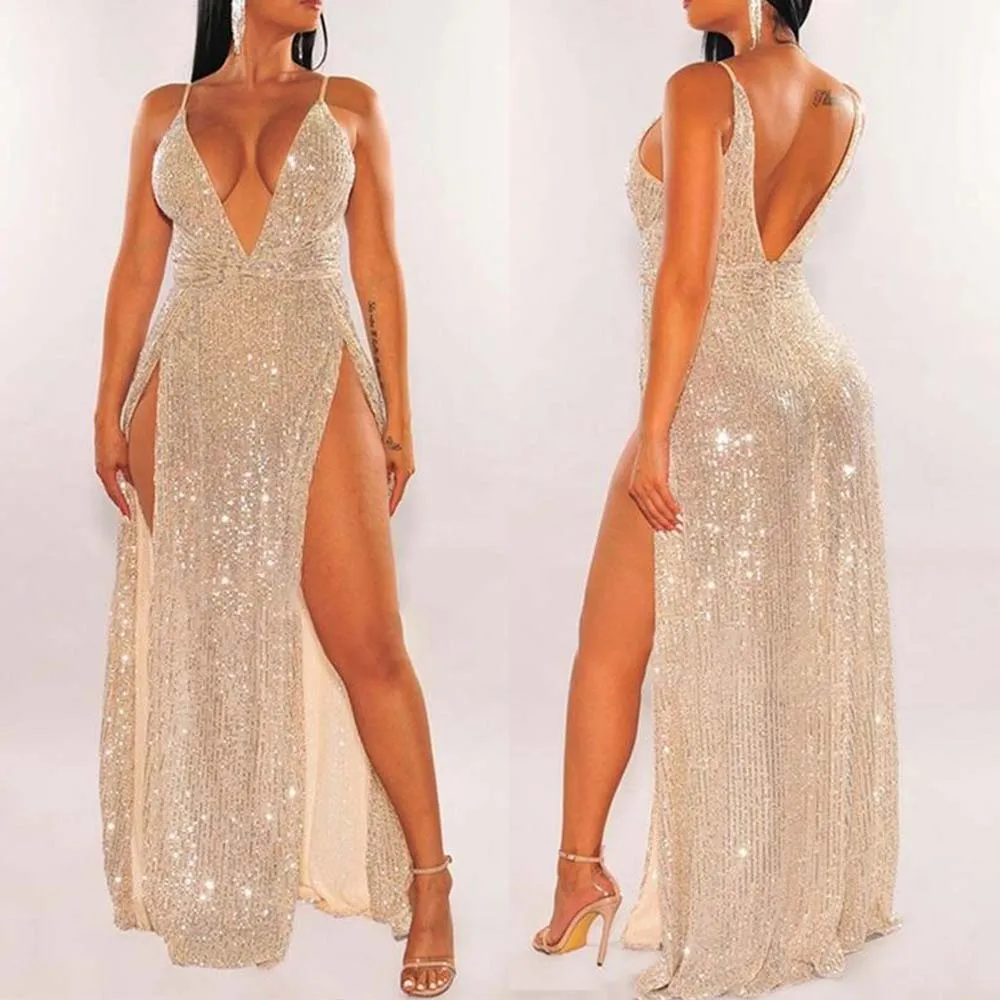 Vestidos de Noche de sirena sexys, largos, elegantes, con tirantes finos, lentejuelas, para fiesta de graduación, vestidos personalizados sencillos con abertura lateral, 2021