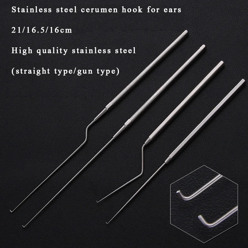 Stainless steel ear with cerumen hook straight and curved hospital ENT equipment beauty plastic surgery tool 16CM