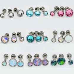 1PC G23 Titanium Earring Flat CZ Gem Labret Ear Tragus Cartilage Helix Opal  Ear Studs Lip Stud Fashion Body Piercing Jewelry