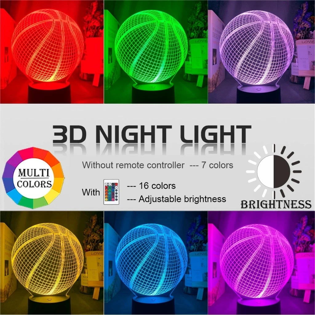 Dropshipp 3d Illusion Night Lamp Basketball Ball Hologram Acrylic Nightlight for Room Decor Unique Gift for Student Bedroom led