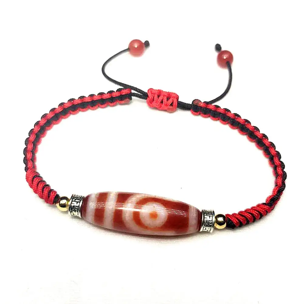 Handmade Ajustable Bracelet Agate 2 eyes Tibetan Dzi Bead Amulet Good Luck Red Color High Quality Free Shipping