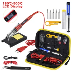 80W LCD Soldering Iron Kit Adjustable Temperature 220V/110V Solder Welding Tools Desoldering Pump Soldering Tips Ceramic Heater