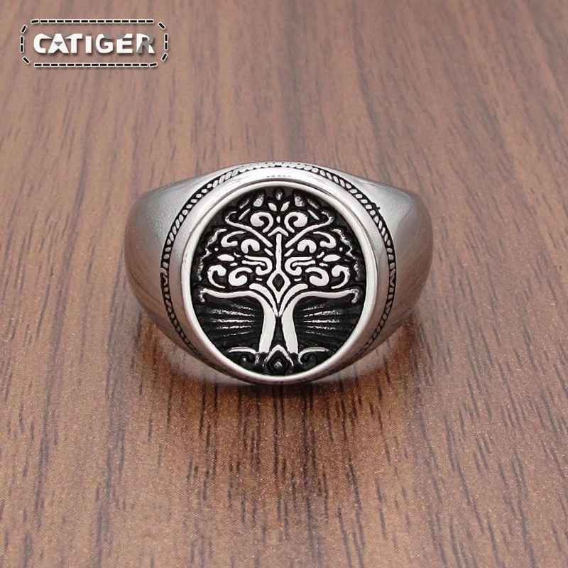 Punk 316L Stainless Steel Tree of Life Signet Ring Classic Viking Amulet Rings Nordic Jewelry