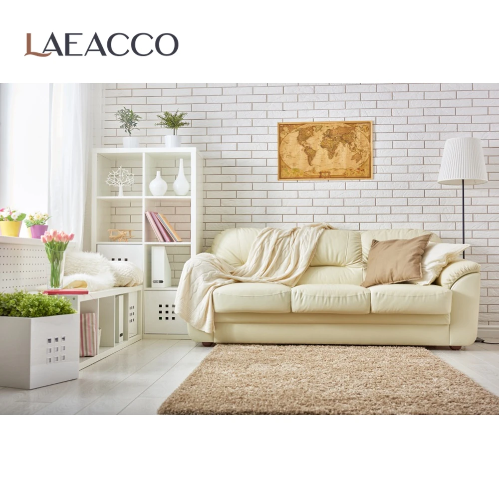 Laeacco Living Room Gray Wall Fireplace Sofa Carpet French Window Interior Photography Backdrops Photo Backgrounds Photo Studio